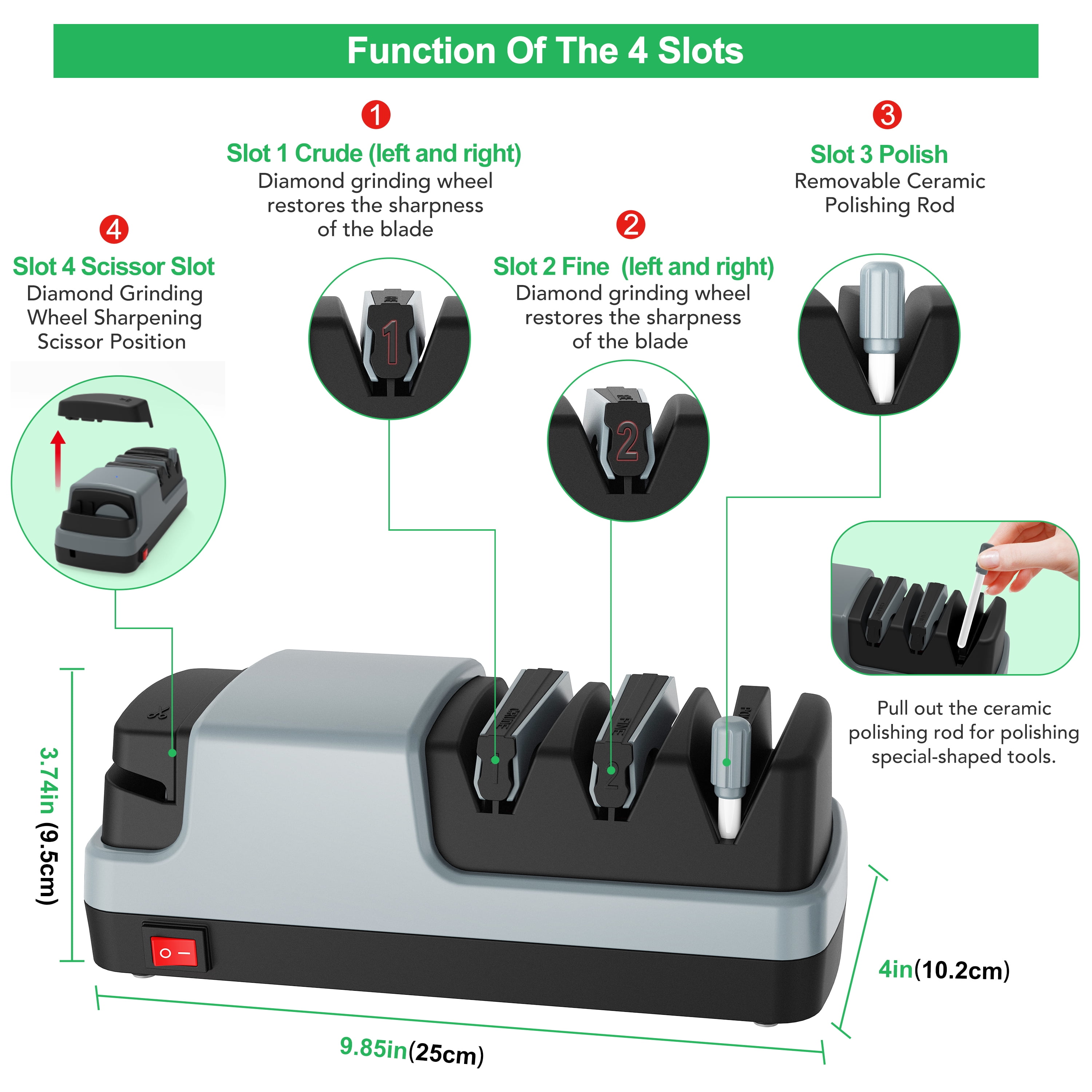 Electric Knife Sharpener- 4 in 1 Electric Knife Sharpeners for Kitchen Knives, Straight Blade Knives & Serrated Knives & Ceramic Knives & Scissors