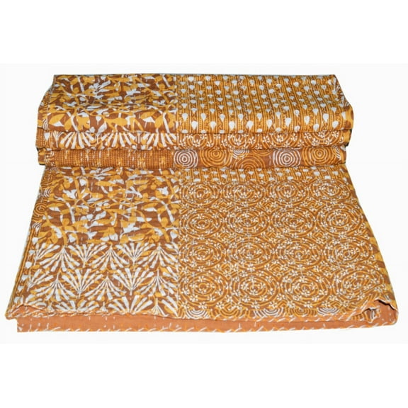 Indian Cotton Kantha Quilt Throw Blanket Bedspread Vintage Throw Gudari Cotton Handmade Kantha Quilt Double Size