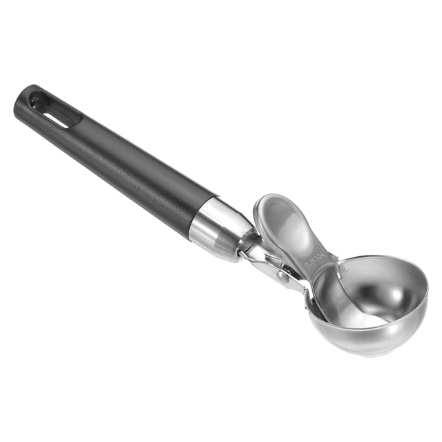 Uxcell Cucharón de Helado de 4 Onzas con Gatillo, Cucharón de Acero Inoxidable para Porciones de Galletas con Gatillo de Pulgar, Negro