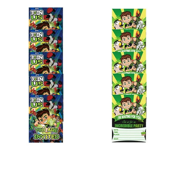 Ben 10 Invitations Cards Stock Bulk Birthday Invite Fill-in Party Supplies Decorations for Boys Girls