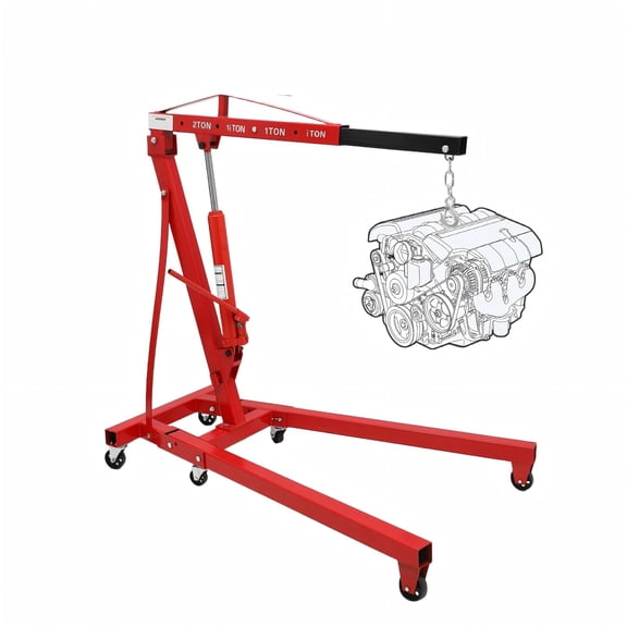 2 Ton Folding Hydraulic Engine Hoist, 4 Adjustable Positions & 6 Casters, Heavy Duty Cherry Picker for Garage and Workshop, Red