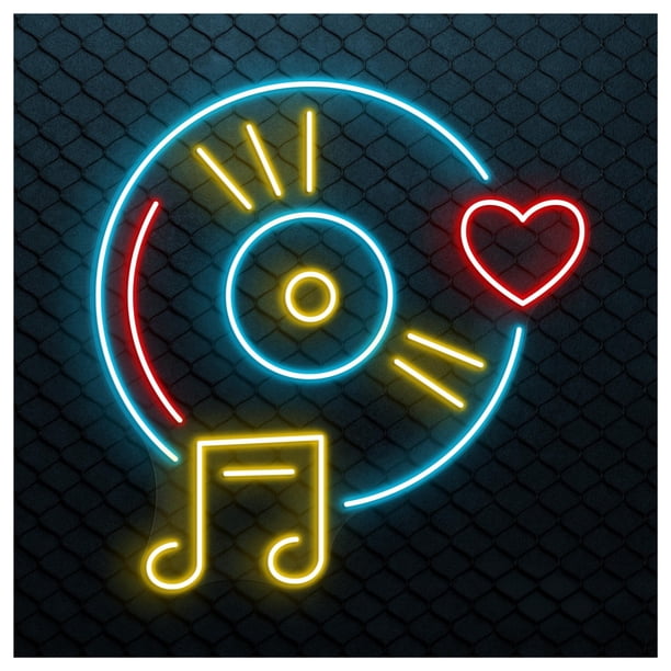 Letrero De Neón LED Con Diseño Disco Música, Vinilo Para Pared, Corazón Musical, Luz Para Habitación, Escaparate, Entrada Comercial 50cm