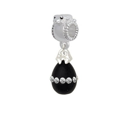 Easter Egg Bead - Black Easter Egg with Clear Crystal Band - Frog Charm Bead