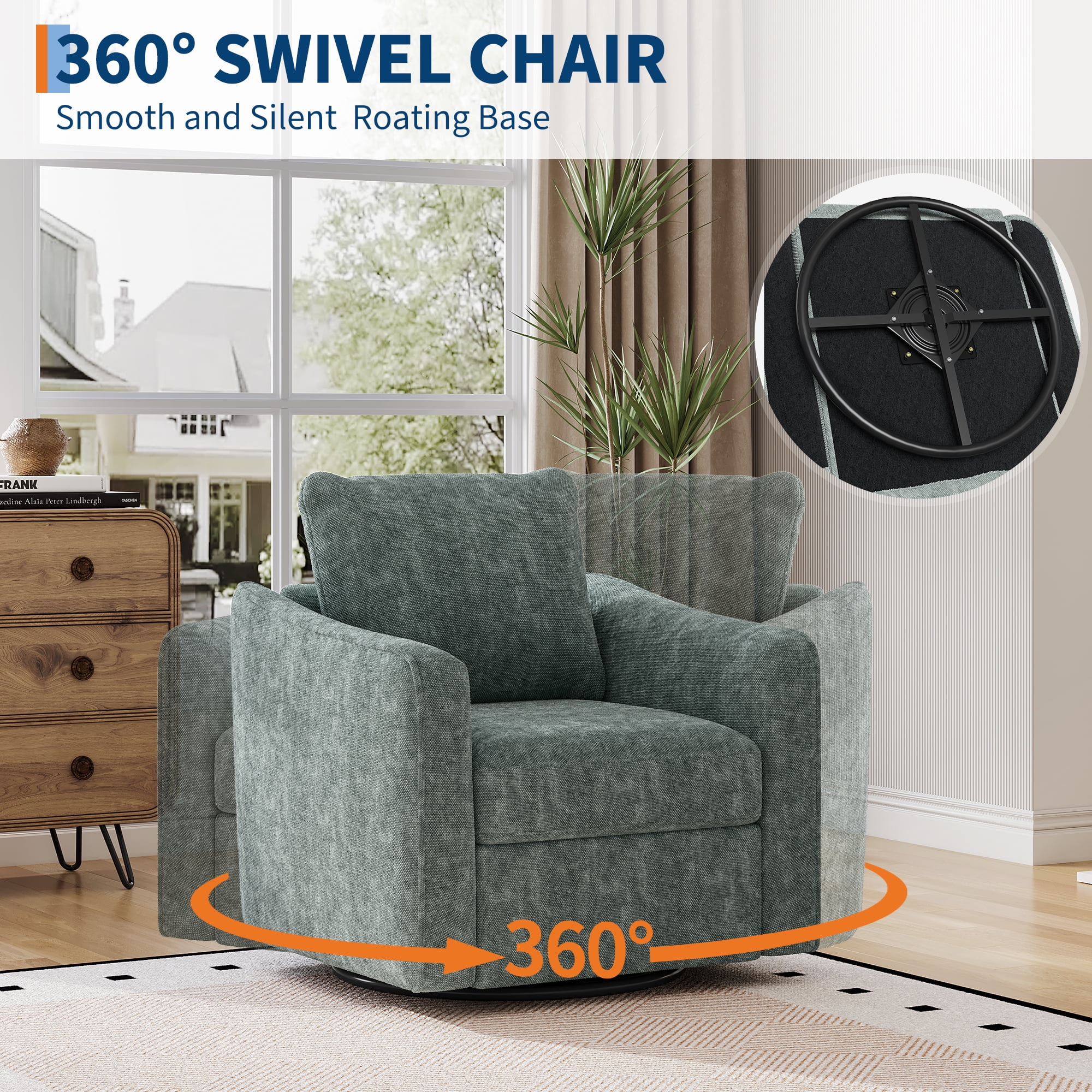 Swivel Rocker Recliner Chair, Glider Rocker Recliner, Rocking Chair Nursery, Fabric Chair with High Back, Deep Seat, for Living Room, Bedroom, Green
