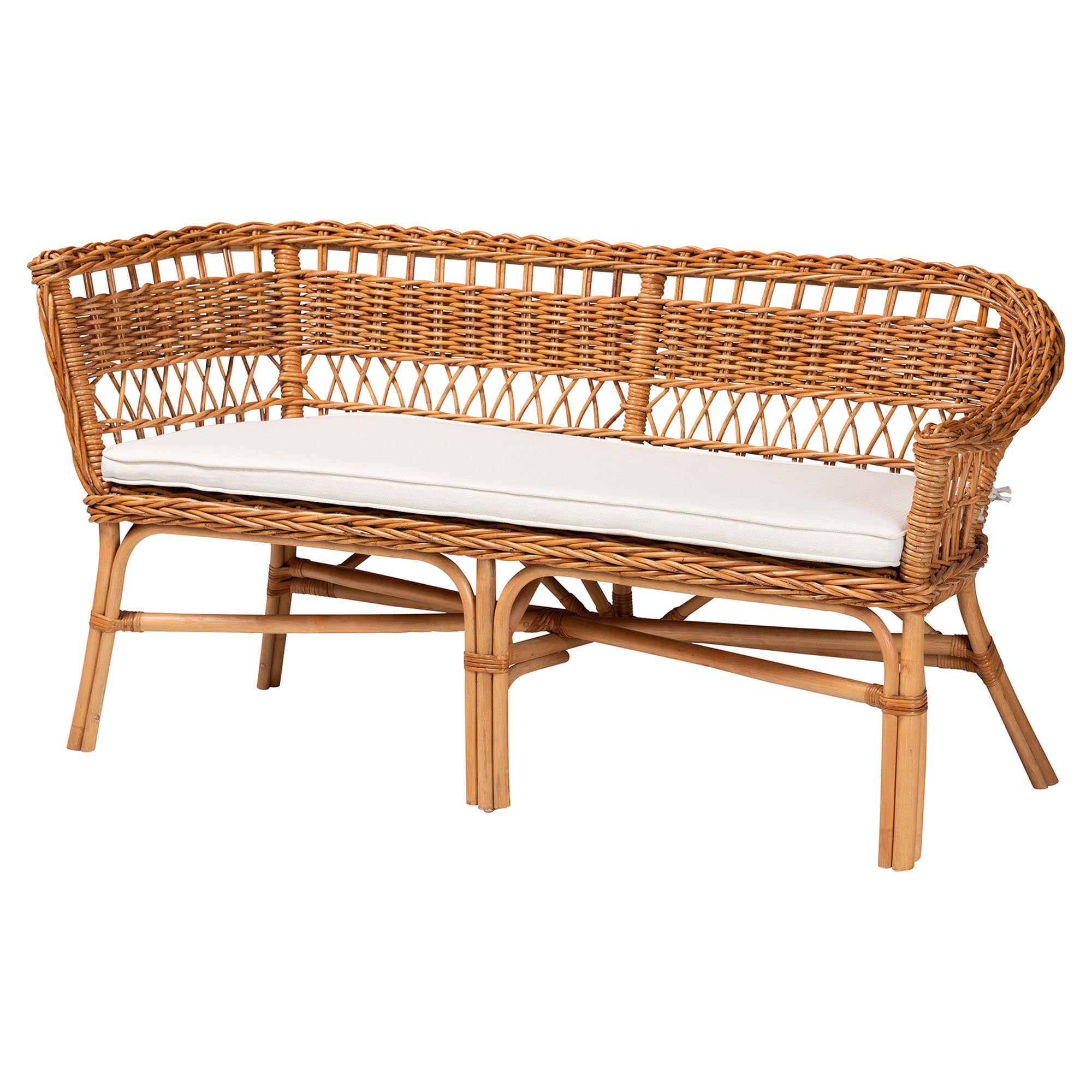 Baxton Studio Nella Modern Bohemian Natural Brown Finished Wood and Rattan 3-Piece Dining Nook Set