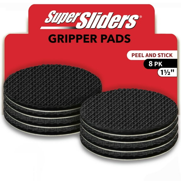 Super Sliders 1-1/2 Inch Peel and Stick Non-Slip Gripper Pads for Furniture, Rubber Pads for Floor Protection – 8-Pack, Black