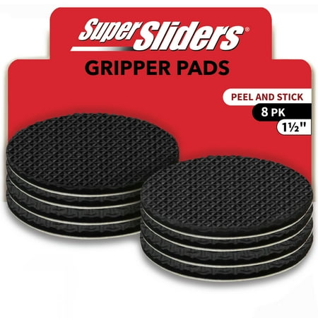 Super Sliders 1-1/2 Inch Peel and Stick Non-Slip Gripper Pads for Furniture, Rubber Pads for Floor Protection – 8-Pack, Black