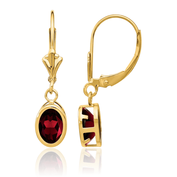 14K Solid Yellow Gold Oval Red Garnet Drop Dangle Earrings Gemstone January Birthstone Jewelry