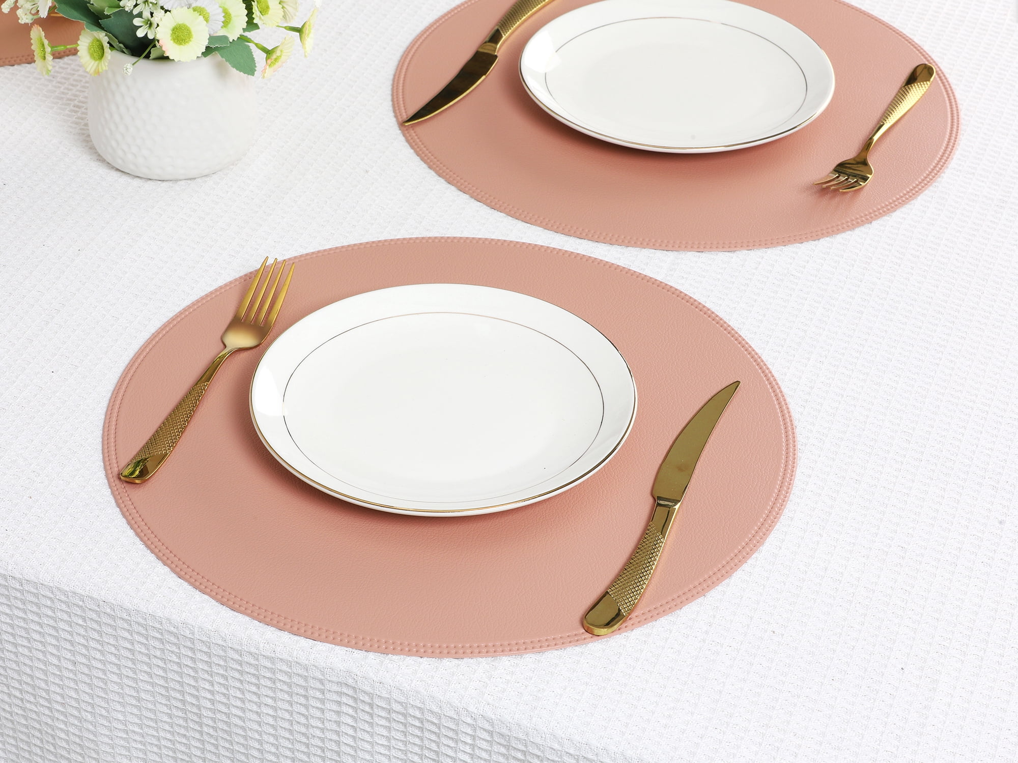 Unique Bargains Set of 6 Faux Leather Placemats Pink
