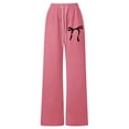 thumbnail image 3 of Girls Baggy Sweatpants Bow Straight Leg Drawstring Lightweight Pants with Pockets Spring Casual 4-16 Years Watermelon Red 140, 3 of 8