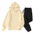 thumbnail image 2 of Timoontee Men's Loose Fit Solid Sweatsuits 2 Piece Set Long Sleeve Hoodies Casual Pullover Sweatshirts with Drawstring Sweatpants Fall Winter Fleece Lined Warm Outfit Khaki L, 2 of 8