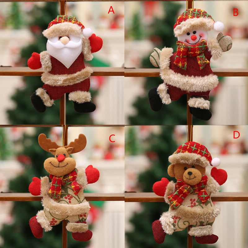 Details about   4pcs Plush Christmas Ornaments Santa/Snowman/Elk/Bear Christmas Tree Ornaments 
