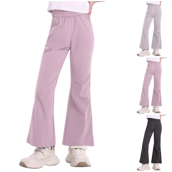 Antinious Girls Solid Cool Elastic Waist Flared Full Length Pants 14-15Y