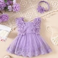 thumbnail image 2 of NIEWTR Baby Girl First Birthday Party Dress Cake Smash Outfit Newborn Princess Tulle Tutu Romper Puff Short Sleeve Bodysuit(A-Purple,12-18 Months), 2 of 6