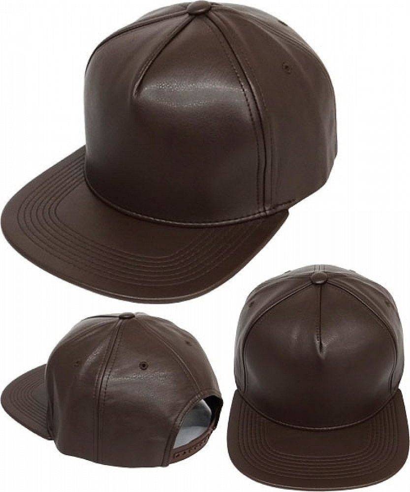 Plain 5 Panel PU Leather Snapback Mens 