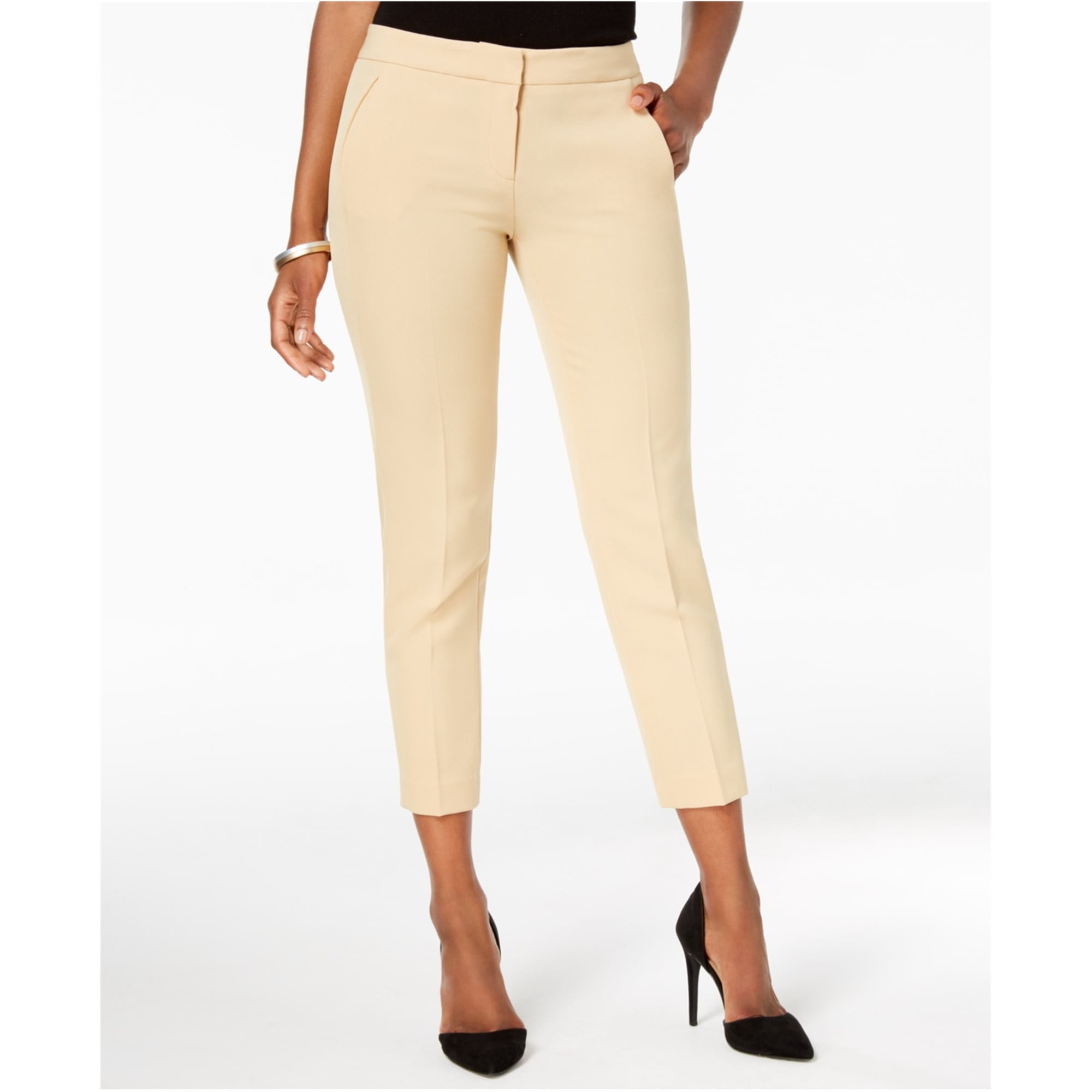 Kasper Womens Mid Rise Business Casual Cropped Pants Beige 10p Other