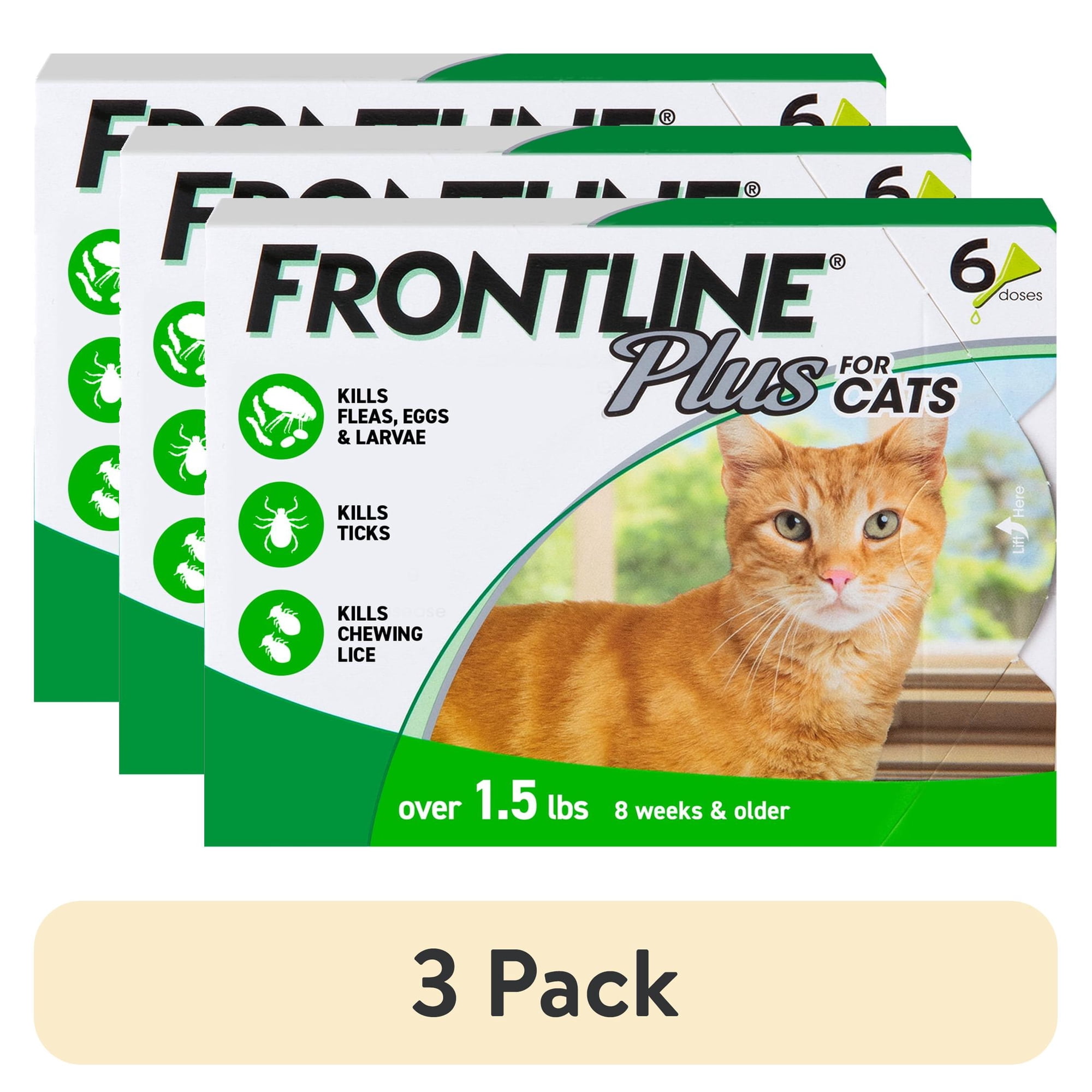(3 pack) FRONTLINE Plus for Cats and Kittens Flea and Tick Treatment, 6 Count