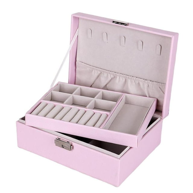 S SERENABLE 1pc Jewelry Box Organizer Dual Layer Storage for Brackets Necklace Pink