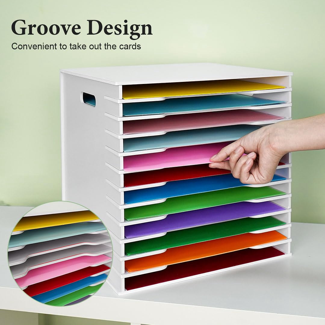 Scrapbook Paper Organizer for Sizes 12" x 12", 12 Slots File Sorter Storage, Document Holder, Desktop Scrapbook Paper Organizer Rack for Home Office School