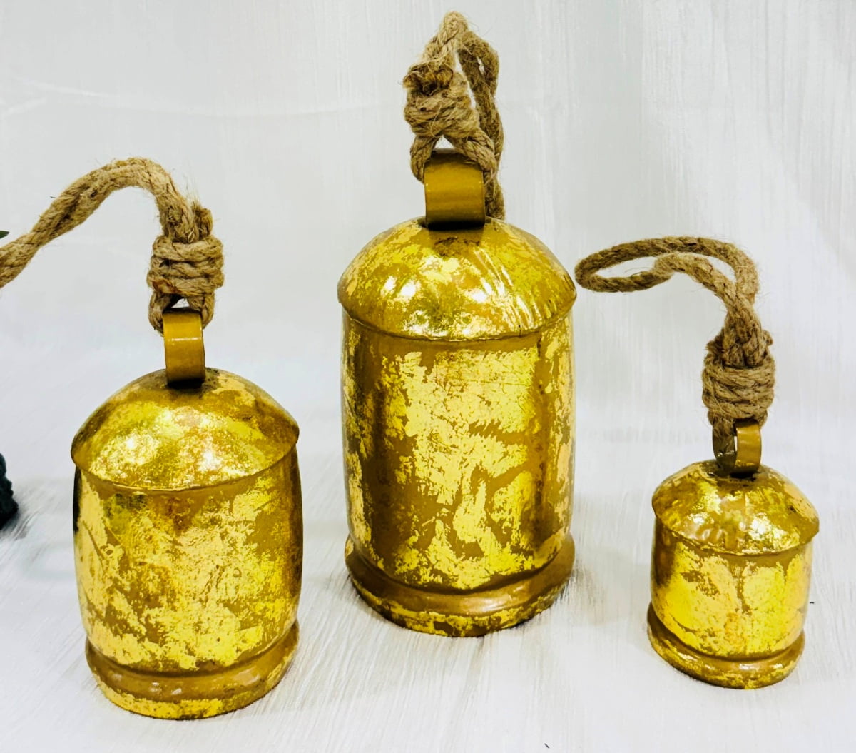 Handmade Brass Finish Hanging Bells for Door Chimes with Jute Rope Shabby Chic Decorative Bells