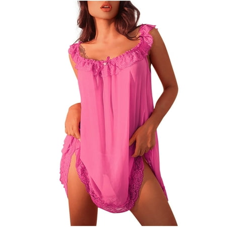 DISKEBUISS Lingerie for Women Lace Spaghetti Strap Solid Color Sheer Nightwear Size S-XL