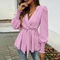 thumbnail image 6 of Lenpel Blouses for Women Ruffle Lantern Long Sleeve Cross Deep V Neck Pleated Tie Front Tunic Tops Dressy Casual Shirts(Pink,XX-Large), 6 of 6