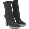 thumbnail image 6 of Women's Rhinestone Crystal Ankle Boots Platform Chunky High Heel Ankle Boots Pointed Toe Side Zipper Glitter Block Heel Dress Booties, 6 of 7
