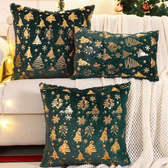 Xuniizn Christmas Pillow Covers 18x18 inch Xmas Decorations Soft Plush Faux Fur Wool Christmas Throw Pillow Cases Winter Holiday Decor for Sofa Living Room, Green