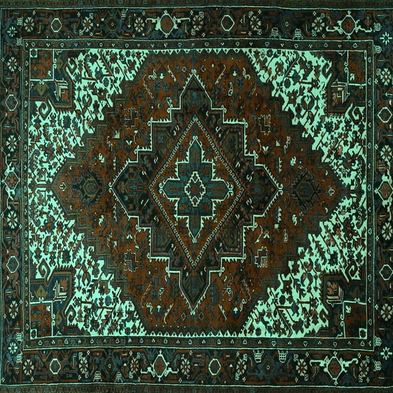 Ahgly Company Machine Washable Indoor Square Persian Turquoise Blue Traditional Area Rugs, 3' Square