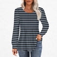 thumbnail image 2 of mihongmao 3/4 Sleeve Tops for Women Women's Casual Fashion Loose Pleated Round Neck Striped Long-Sleeved Tops,Womens Tops Clearance under $5 Navy L, 2 of 5