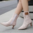 thumbnail image 2 of Mepaouo Women's Chelsea Ankle Boots Denim Block Kitten Heel Cowboy Cowgirl Short Dress Booties(Pink,7.5), 2 of 8