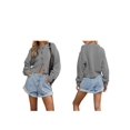 thumbnail image 2 of Women'S Oversized Cropped Cardigan Sweater Open Front Long Sleeve Button Down Knit Outwear Grey M, 2 of 7