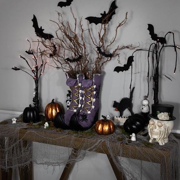 Northlight Witch's Boots with Skull and Spider Details Halloween Decoration - 15"