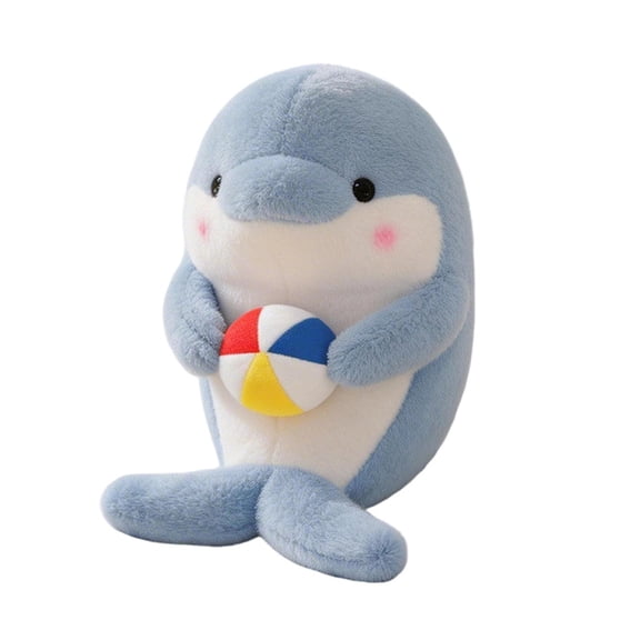 Dolphin Stuffed Animal Soft Cuddly Marine Animal Plush for Student Young and Young Student Shower Birthday Gift Blue Plush with Mini Colorful Beach Ball