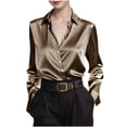 thumbnail image 3 of Sexlip Womens Casual Long Sleeve Button Down Shirts Solid Blouse Scarf Detail Soft Comfortable Fashionable Tops for Daily Wear Parties Work Outfits Brown L, 3 of 8