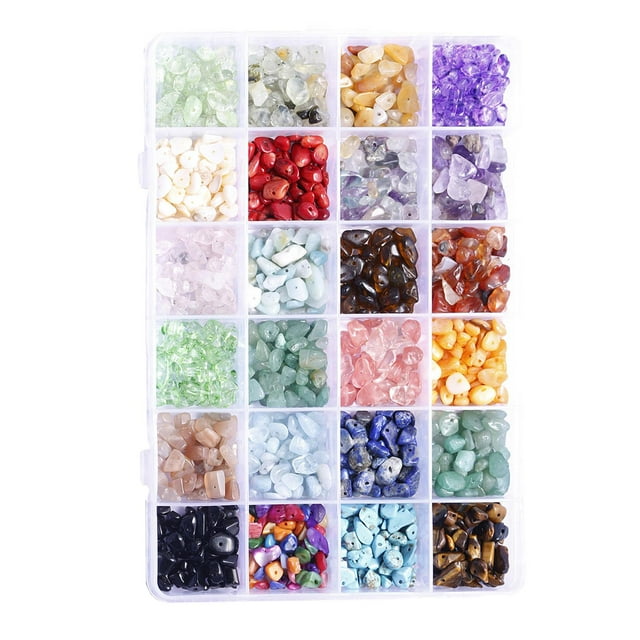 24 Grids Chip Gemstone Beads DIY Jewelry Fabricación, Cristales de Pulido Pulido Triturado en apariencia de Irregular Beads con Caja 4-8 mm Gloria Cuentas de chips de piedras preciosas
