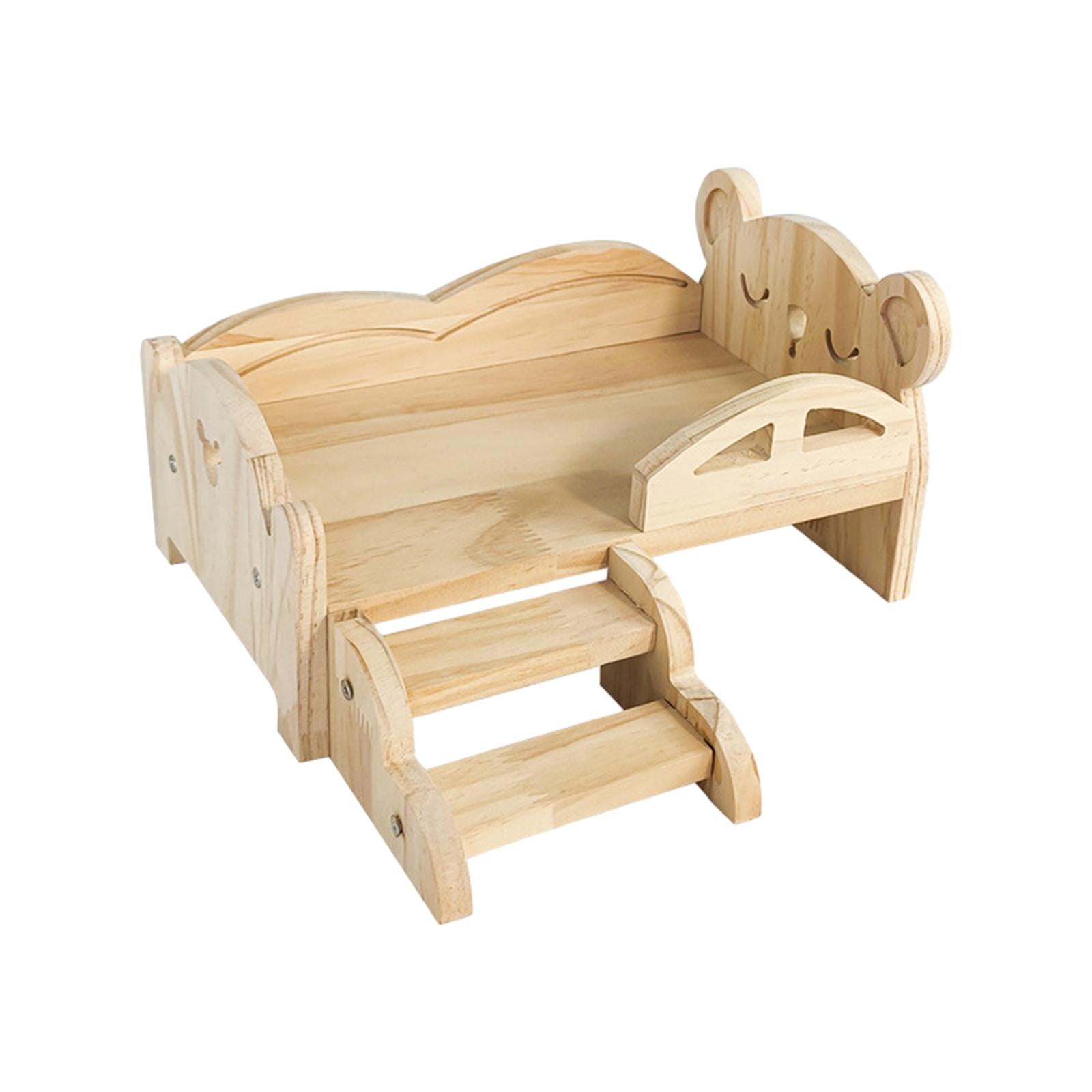 Wooden Guinea Pig Bed Small Animals Bed Durable with Steps Playing Sleeping Hiding Hideout for Rabbits Chinchillas Hedgehogs Small Bear