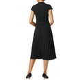 thumbnail image 3 of Vestido plisado de mujer Inspire Chic con cuello simulado, mangas cortas, ceñido a la cintura, estilo A, color negro, 3 of 6