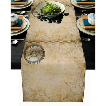 

Compass Map Retro Style Table Runner Wedding Party Decor Table Flag Home Dining Cotton Linen Tablecloth