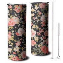 20oz Pioneer Flower Skinny Tumblers Stainless Steel Tumbler with Lid and Straw,Vacuum Insulated Double Wall Travel Tumbler Cups with Cleaning Brush for Coffee,Tea