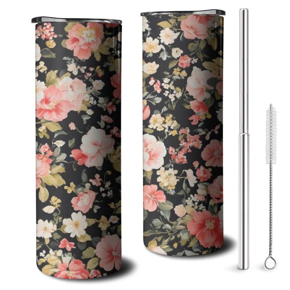 20oz Pioneer Flower Skinny Tumblers Stainless Steel Tumbler with Lid and Straw,Vacuum Insulated Double Wall Travel Tumbler Cups with Cleaning Brush for Coffee,Tea