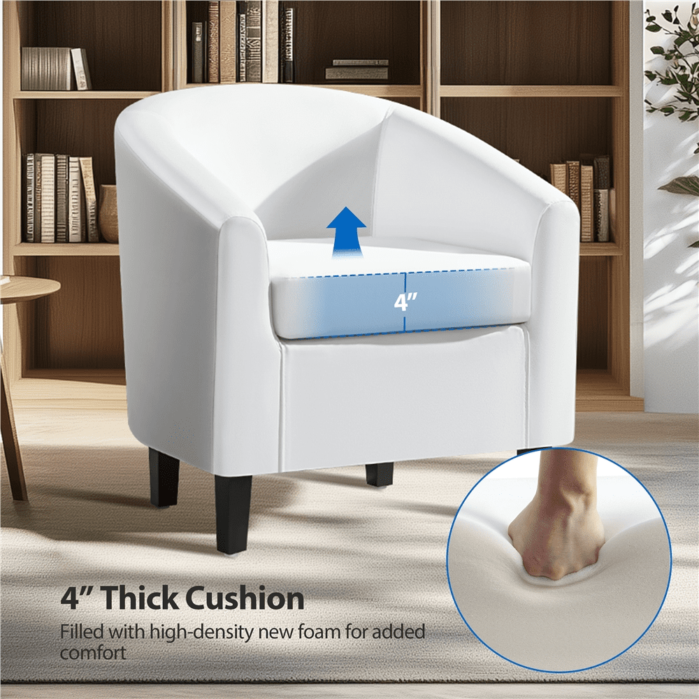 Renwick Faux Leather Barrel Accent Chair for Livingroom, White