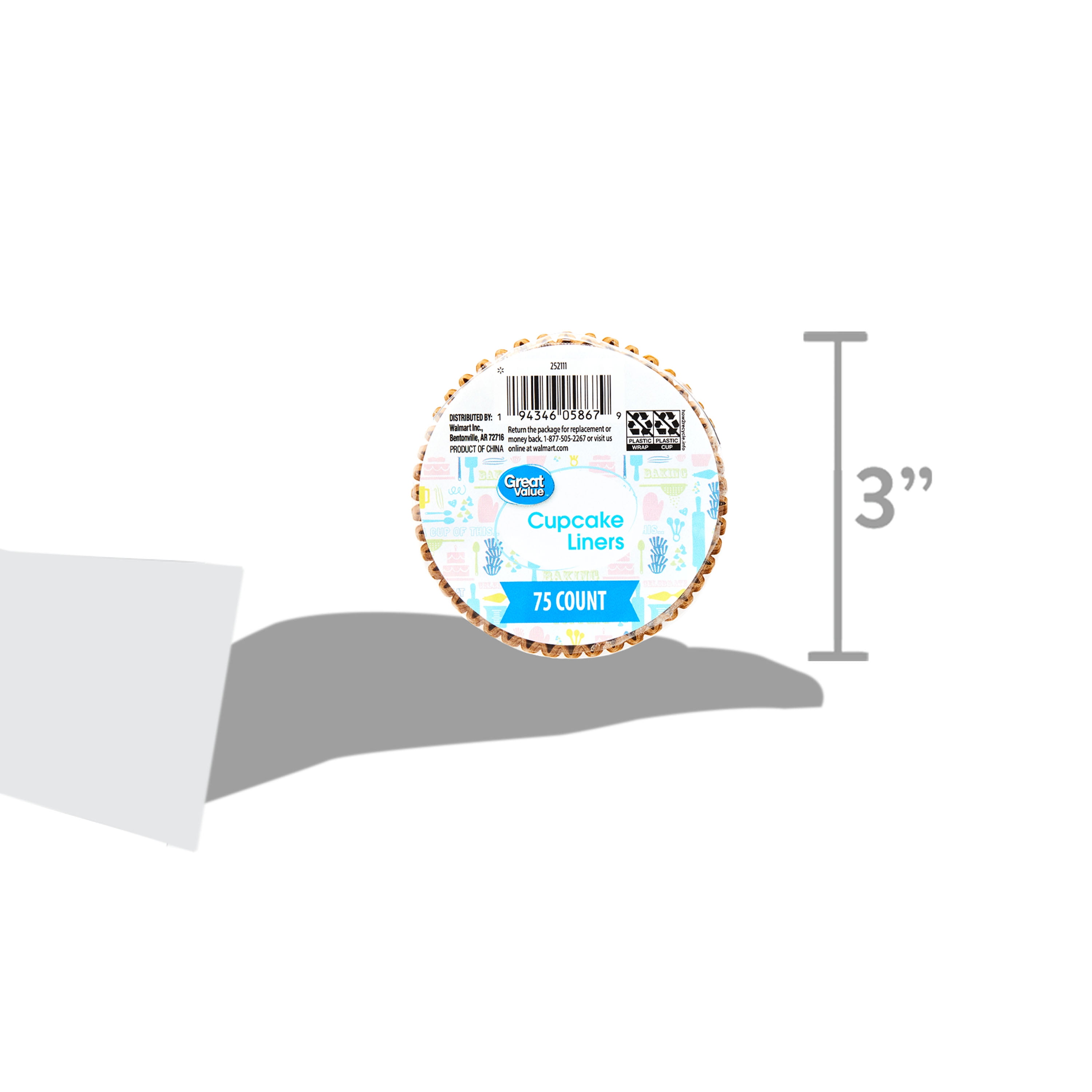 (12 pack) Great Value Kraft Brown Cupcake Liners, 75 Count