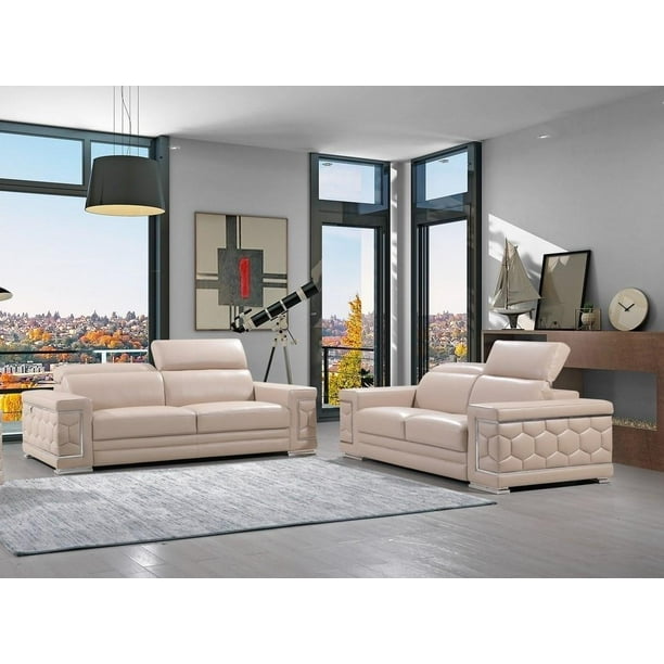 Contemporary Beige Genuine Italian Leather Sofa Loveseat Set Global United 692 Com Contemporary Beige Genuine Italian, Beige Leather Sofa And Loveseat Set