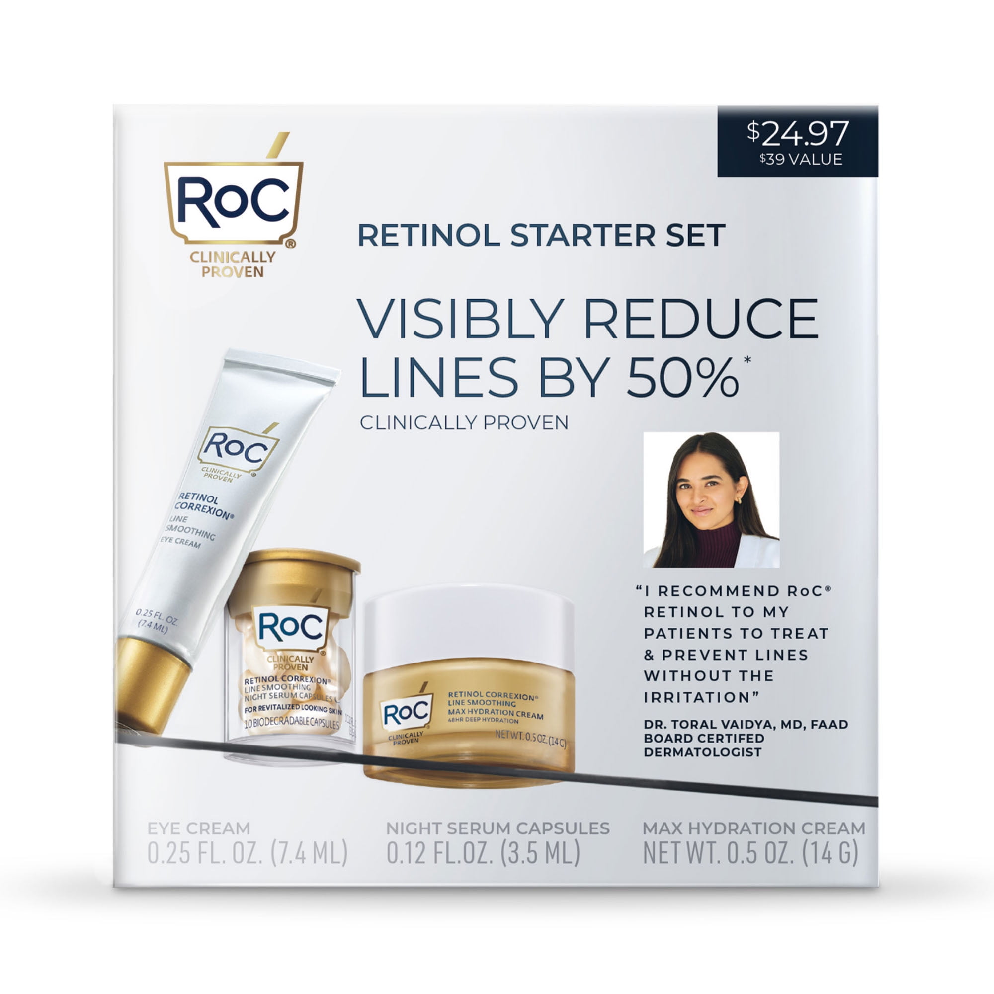RoC® Retinol Starter Set 0.25oz eye cream, 10ct serum capsules and 0.5oz Moisturizer
