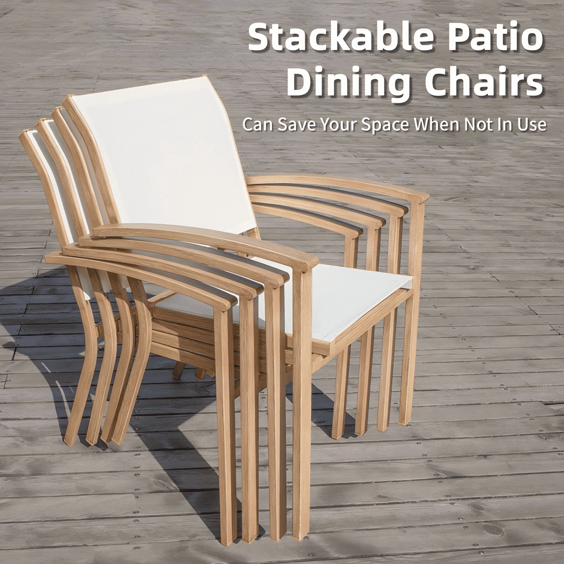MOONMISS Set of 4 Outdoor Stackable Patio Chairs with Arms Wrought Iron Textilene for Garden Yard Deck