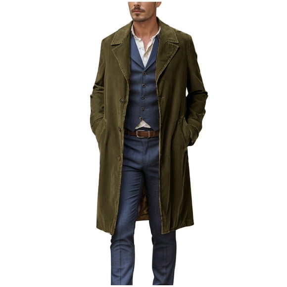 zfhfof Men's Casual Trench Coat Slim Fit Notched Collar Long Jacket Overcoat Single Breasted Business Wool Pea Coat wih Pockets