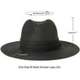 thumbnail image 2 of Sombrero Panamá de paja de ala ancha para mujer, sombrero con hebilla para cinturón, sombrero para el sol de playa Fedora UPF50 + negro Jormftte HMYH202-3, 2 of 6