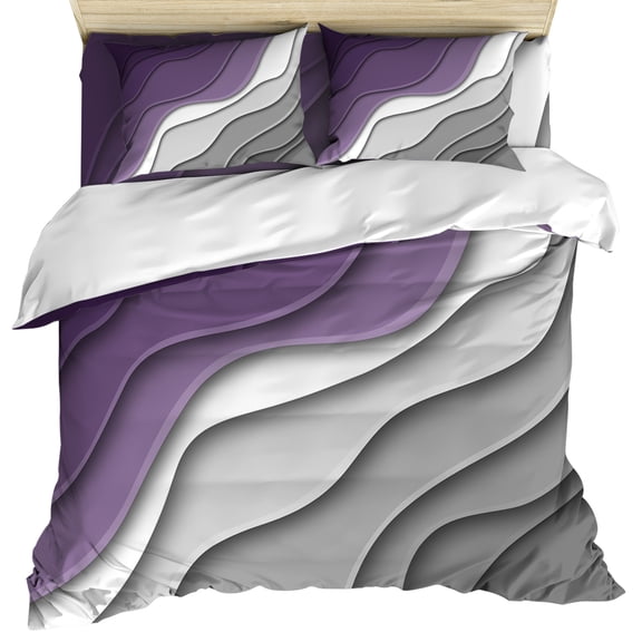 Purple Grey Ombre Duvet Cover Set,Modern Geometric Abstract Aesthetics Cream Soft Duvet Cover Cal King Bedding Set 4 Pieces,1 Quiltcover and 2 Pillowcases with Zipper,1 Bed Sheet for All Seasons