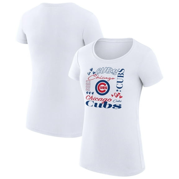 Women's G-III 4Her by Carl Banks White Chicago Cubs Super-Slim Fit Lightweight Collage Team Graphic Crew Neck T-Shirt